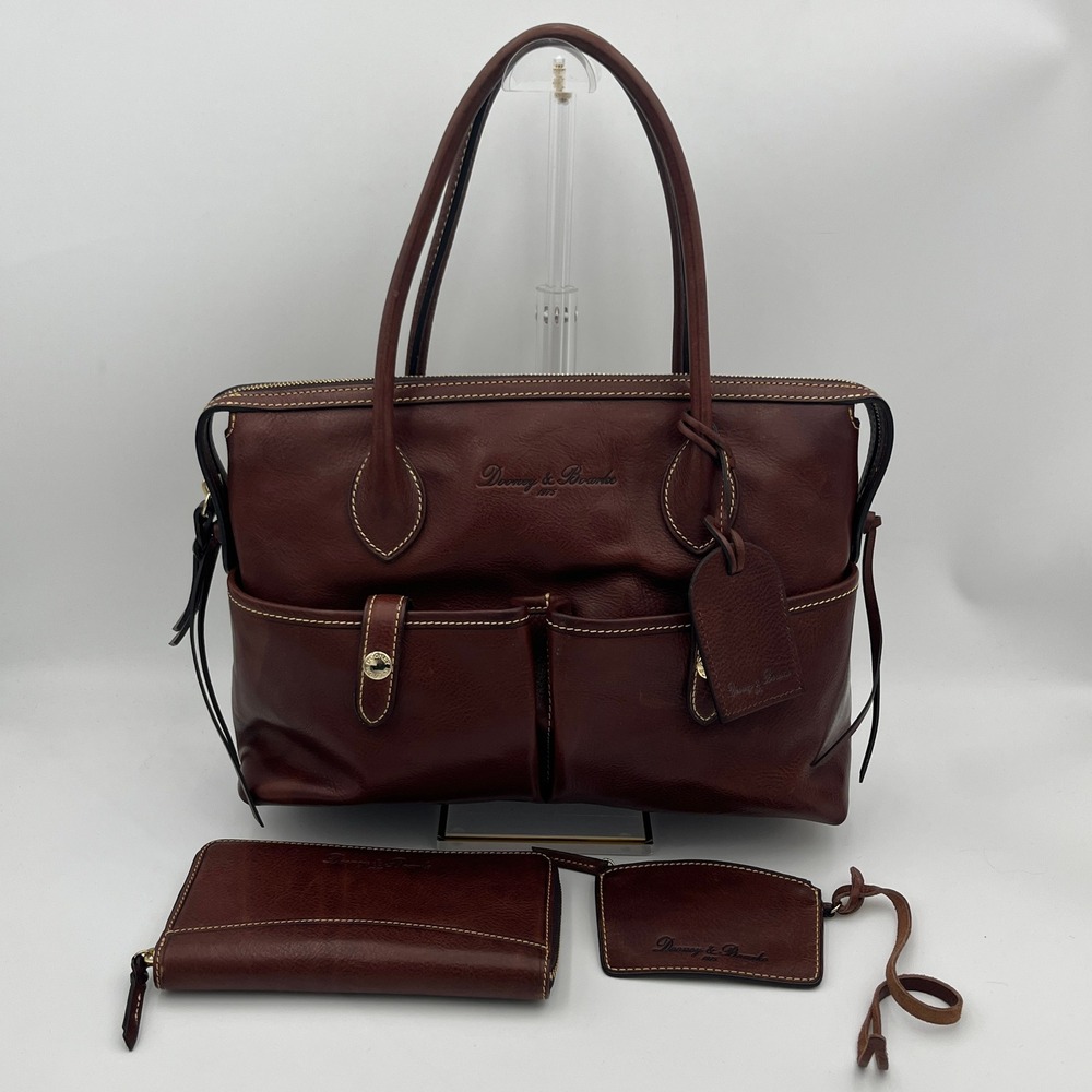Dooney & Bourke Satchel Bag Womens Brown Leather Florentine Zip Tote Wallet Set